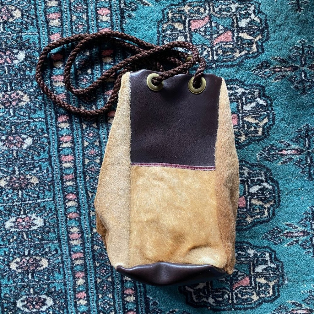 Vintage 70s Kangaroo Fur Pouch Satchel Hand Bag
